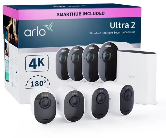 Arlo Ultra 2 4K UHD Trådlöst Säkerhetskamerasystem - 4 Kameror